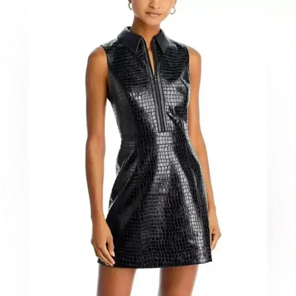 Alice + Olivia Ellis Sleeveless Faux Leather Mini Dress 2 XS Croc Embossed $495 - Picture 7 of 10